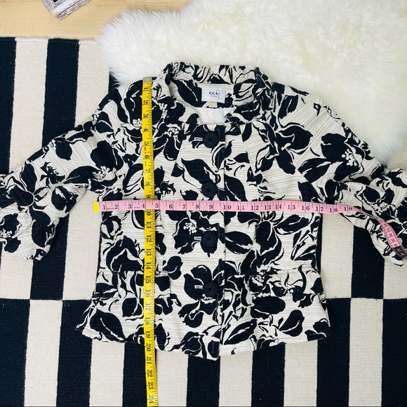 ECI New York - Floral Ruffled Linen Blazer Jacket 6 - Picture 8 of 10